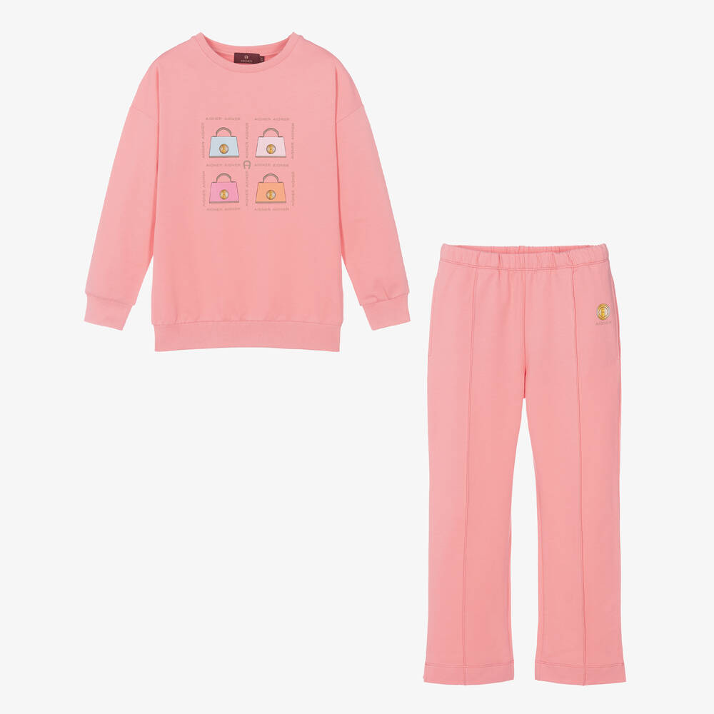 AIGNER-Teen Girls Pink Cotton Handbag Tracksuit | Childrensalon Outlet
