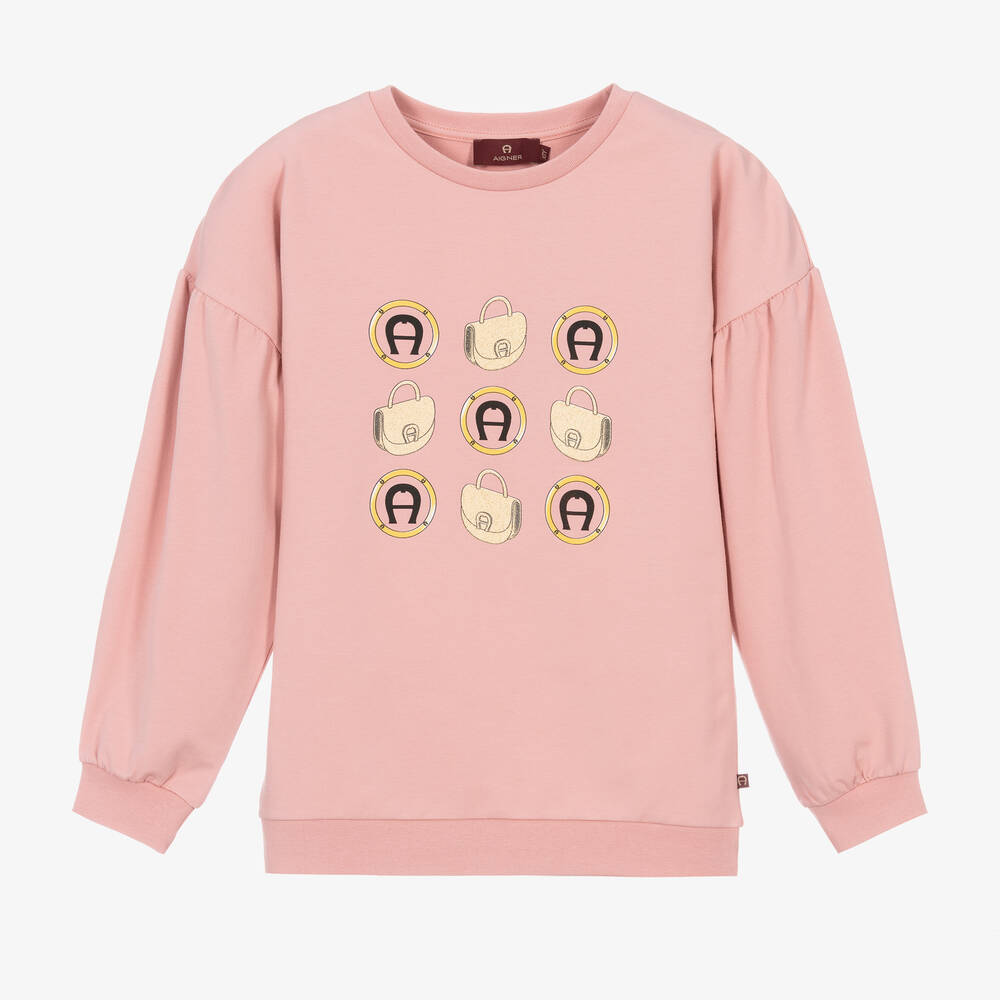 AIGNER - Sweat rose en coton ado fille  | Childrensalon