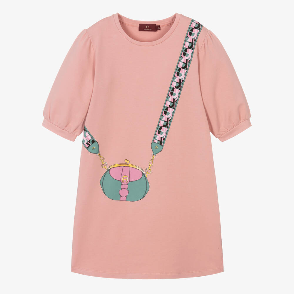 AIGNER - Розовое хлопковое платье-футболка | Childrensalon