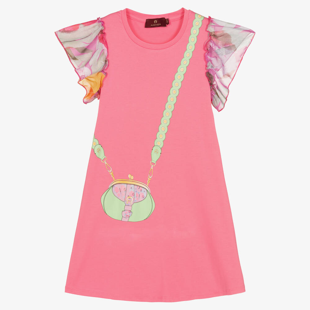 AIGNER - Розовое платье с принтом-сумкой | Childrensalon