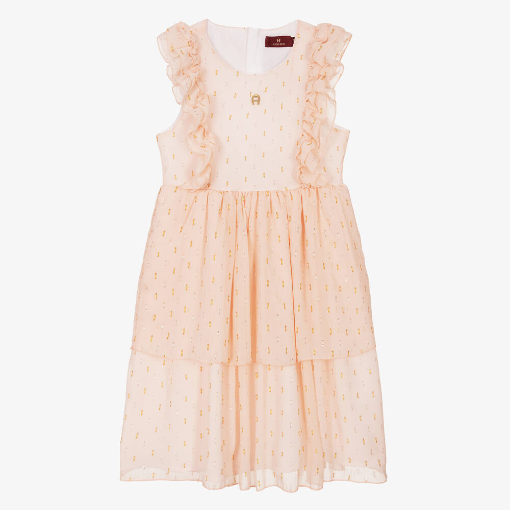 AIGNER - Robe mousseline rose et dorée ado | Childrensalon