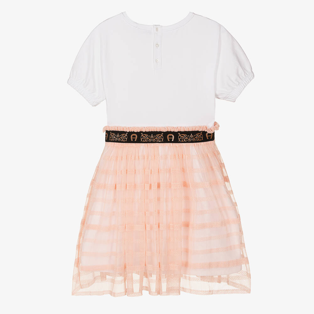 AIGNER Robe rose et blanche a papillon ado Childrensalon Outlet