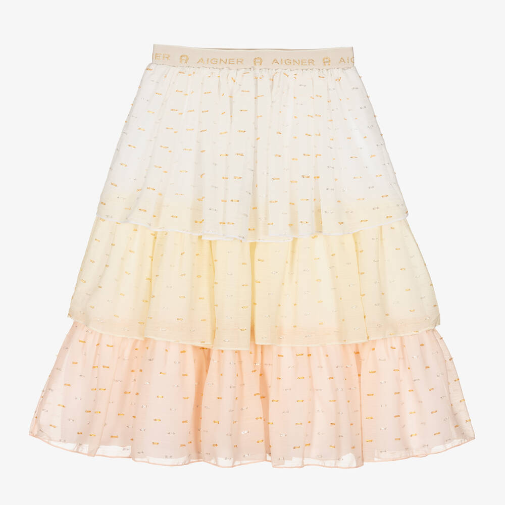 AIGNER-Розово-желтая шифоновая юбка | Childrensalon Outlet