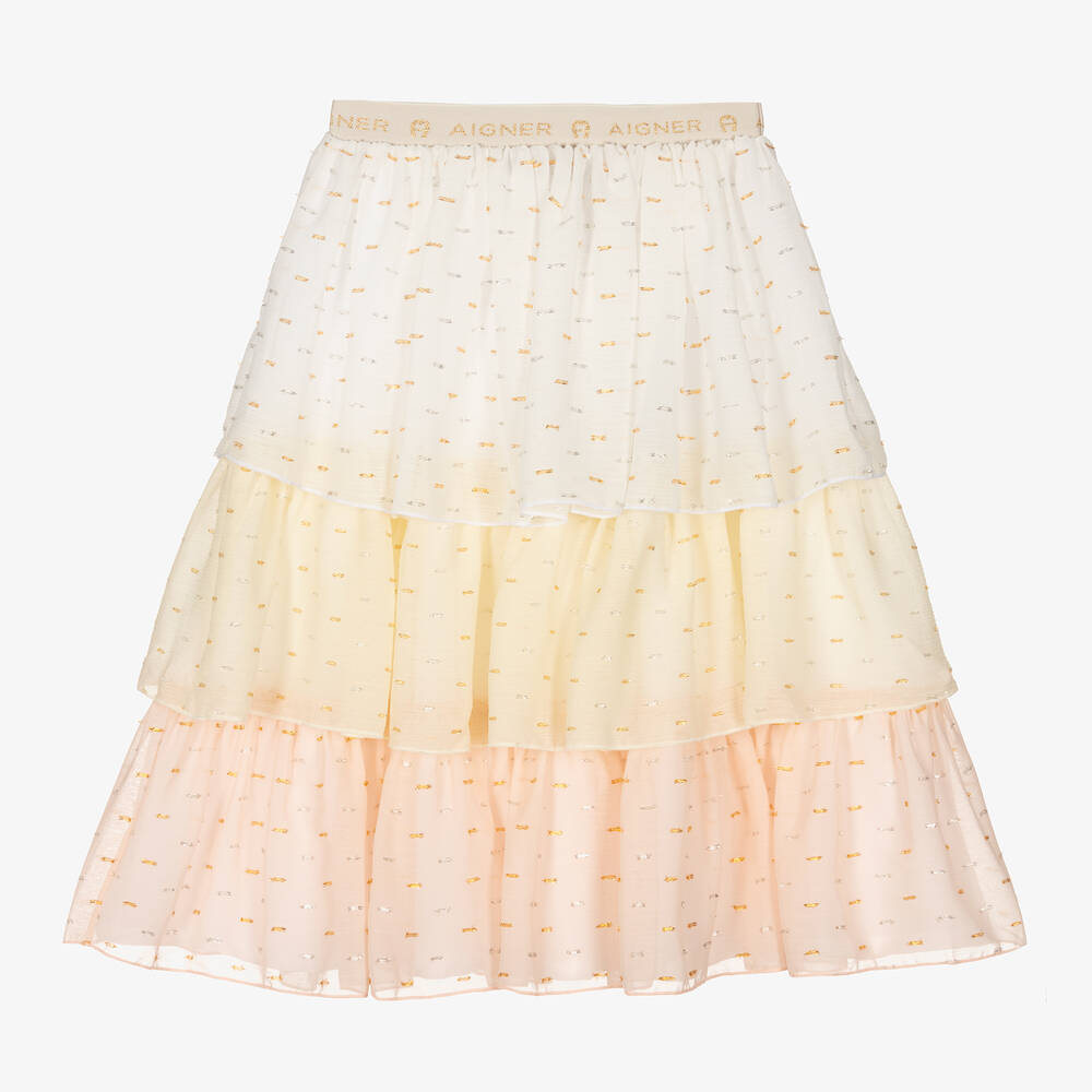 AIGNER - Розово-желтая шифоновая юбка  | Childrensalon