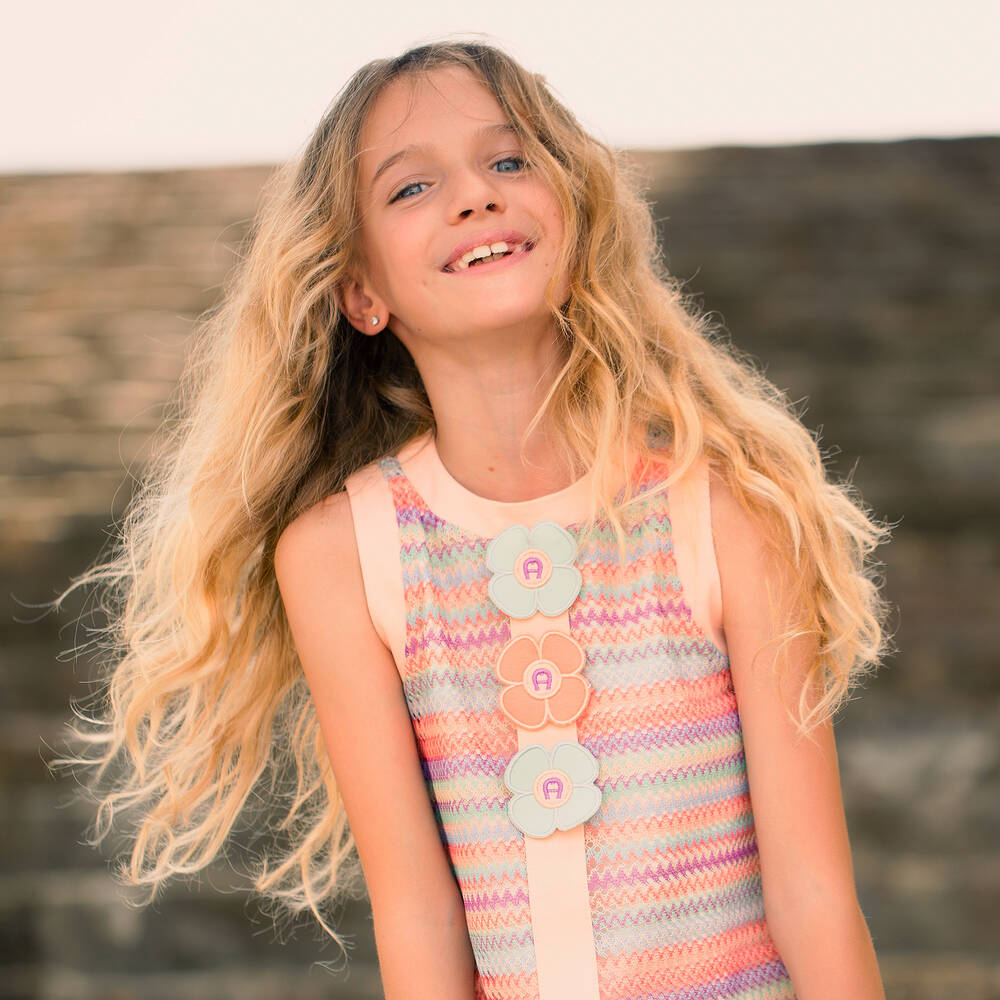 AIGNER-فستان تينز بناتي كروشيه محبوك لون زهري | Childrensalon Outlet