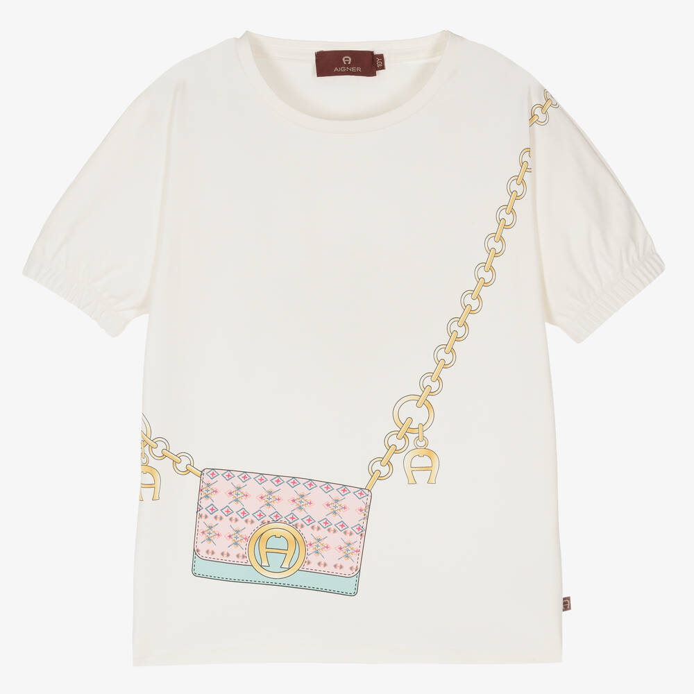 AIGNER - Teen Girls White Bag Print T-Shirt | Childrensalon