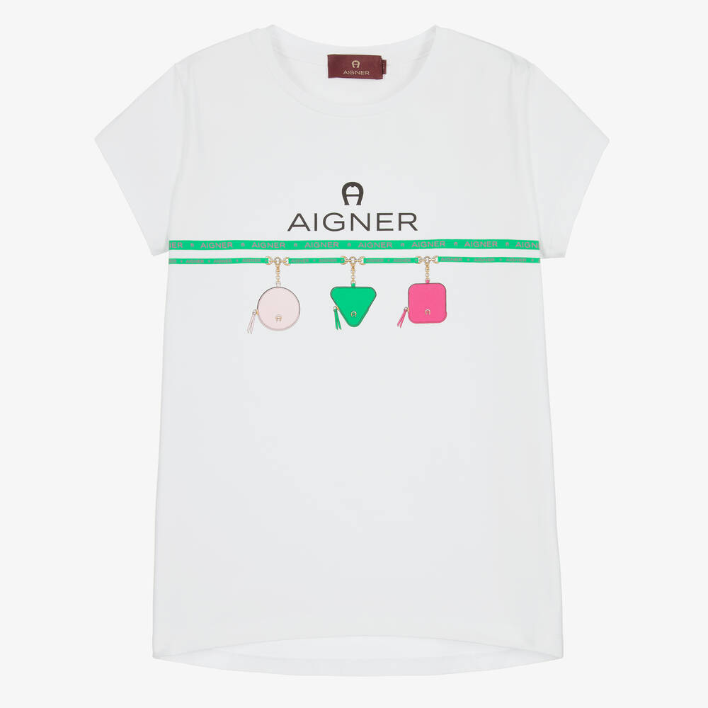 AIGNER-Teen Girls White Cotton T-Shirt | Childrensalon Outlet
