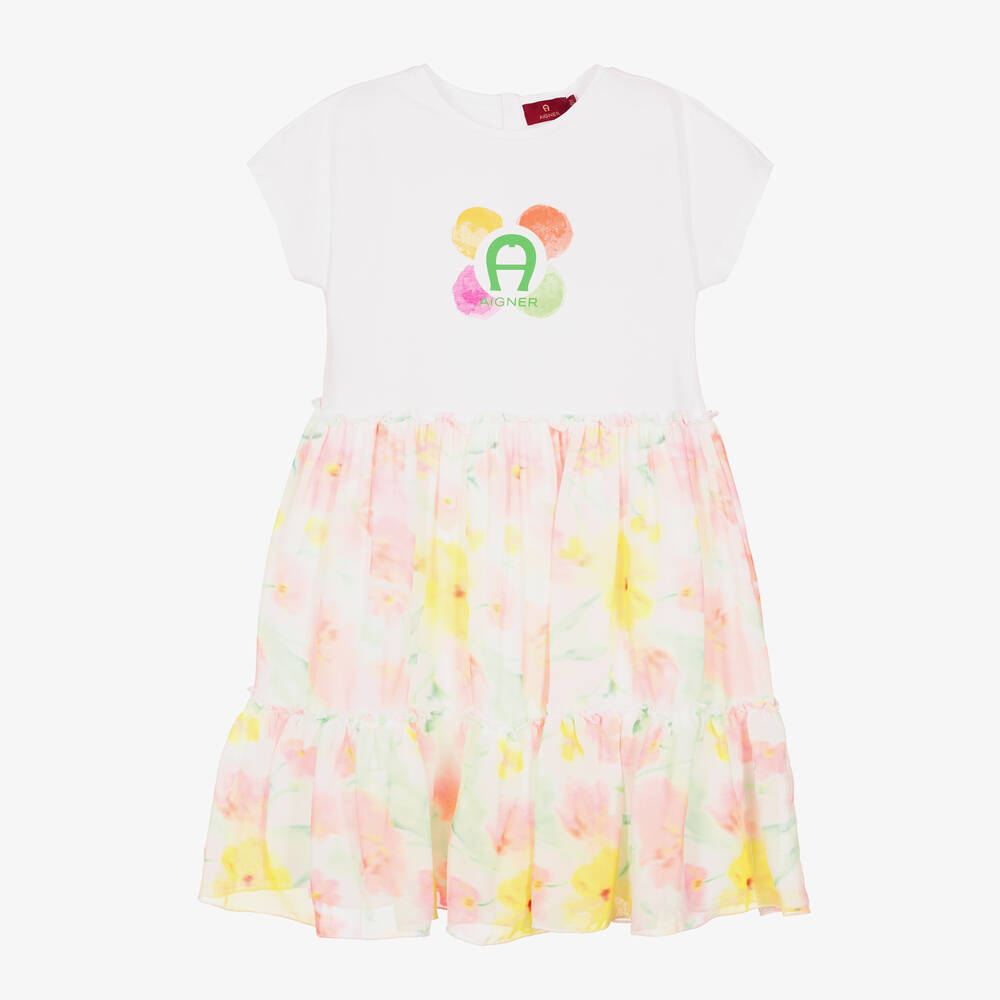 AIGNER-Teen Girls White & Floral Chiffon Dress | Childrensalon Outlet
