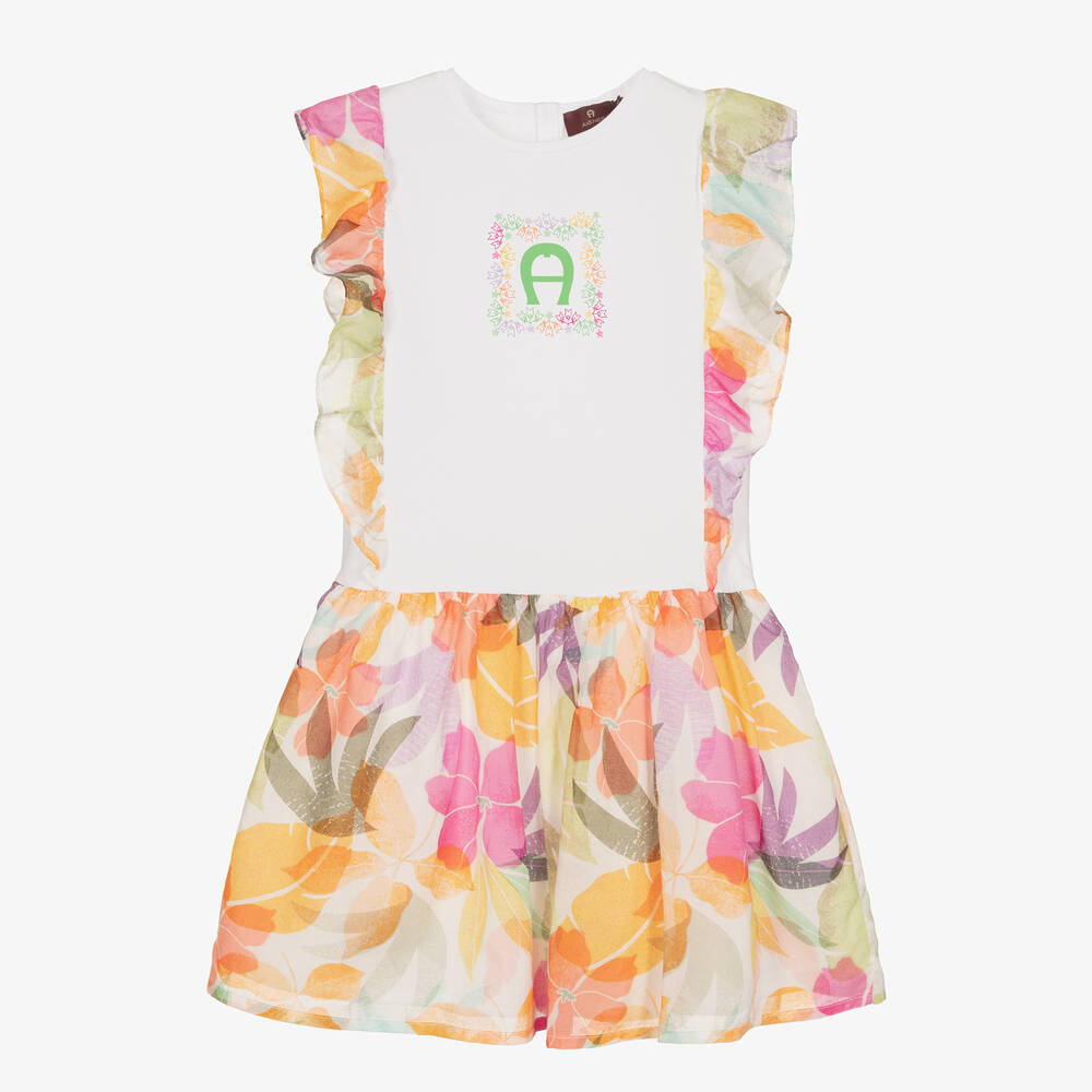 AIGNER - Белое хлопковое платье с цветами | Childrensalon