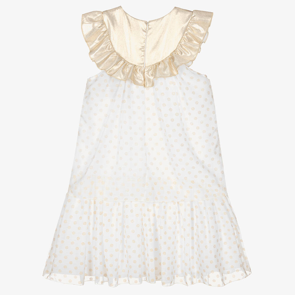 AIGNER-Бело-золотистое шифоновое платье | Childrensalon Outlet