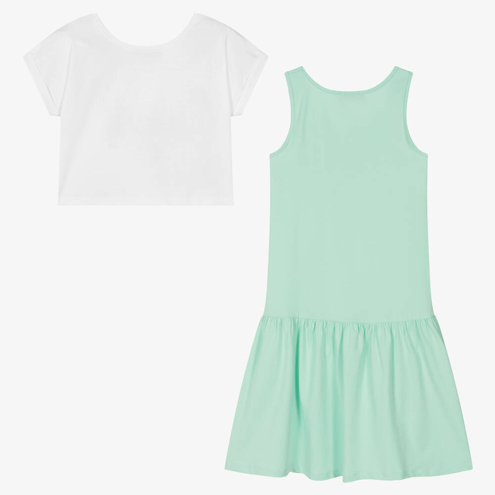 AIGNER-Teen Girls White & Green Cotton Dress Set | Childrensalon Outlet