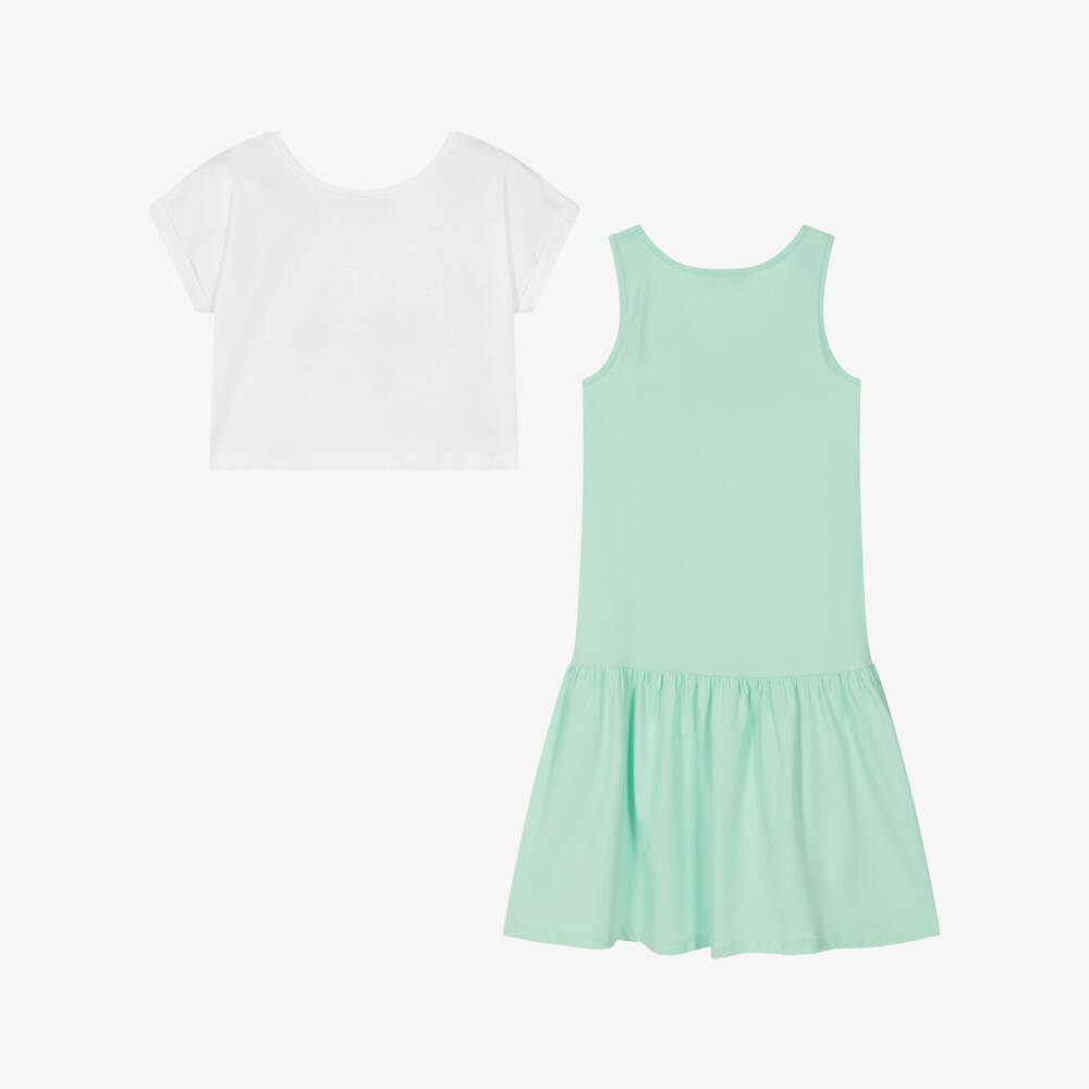 AIGNER-Белый топ и зеленое платье из хлопка | Childrensalon Outlet