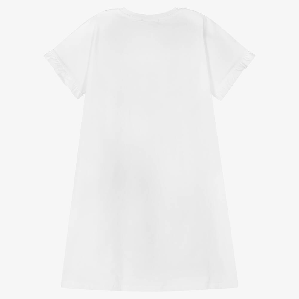 AIGNER-فستان تينز بناتي قطن جيرسي لون أبيض وزهري | Childrensalon Outlet