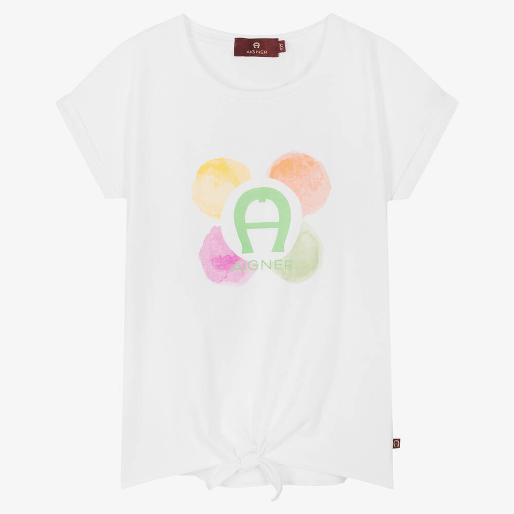 AIGNER - Teen Girls White Tie-Up T-Shirt | Childrensalon