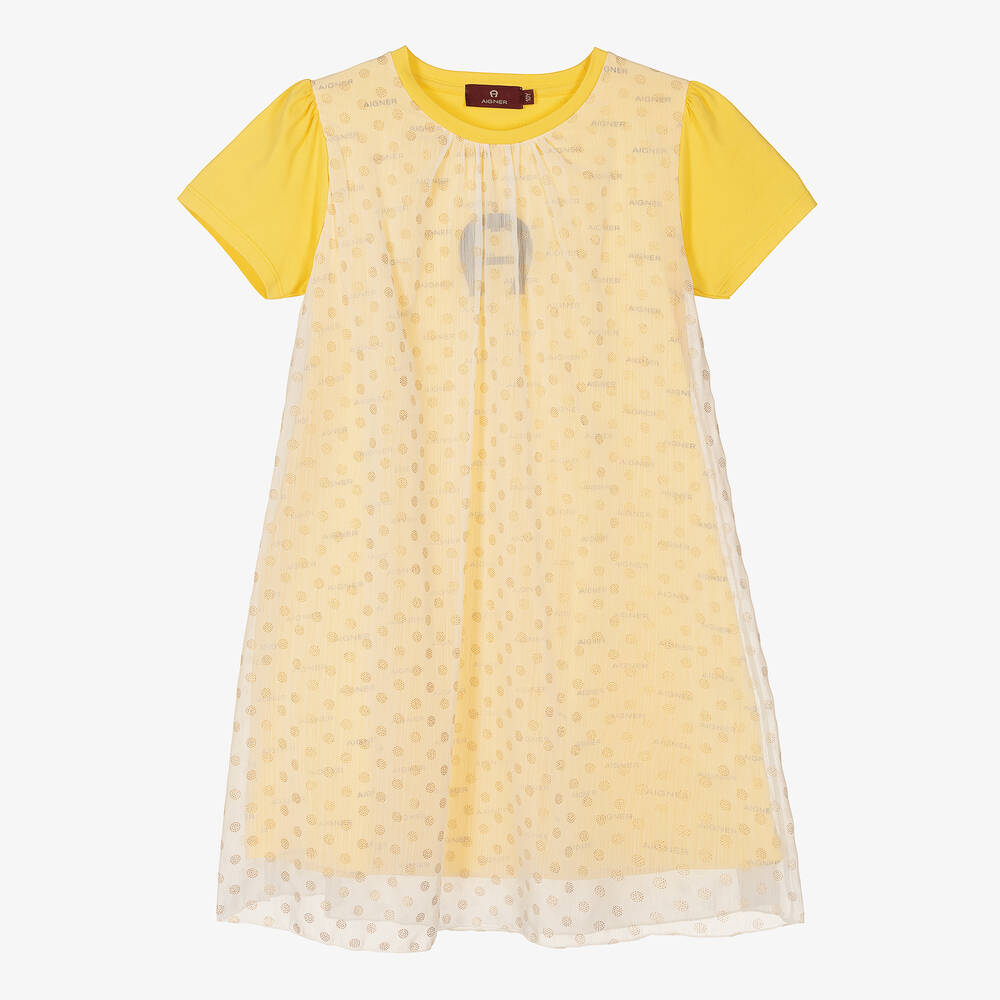 AIGNER - Teen Girls Yellow Chiffon Polka Dot Dress | Childrensalon