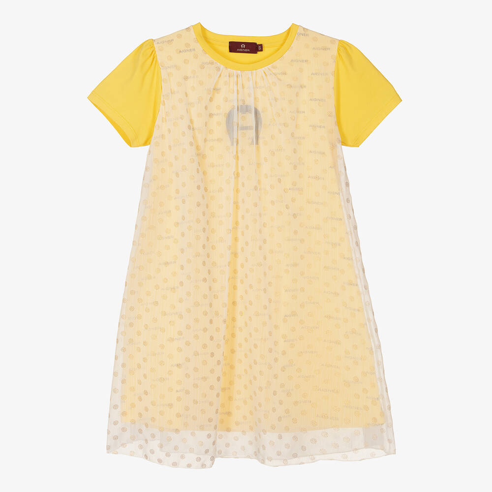 AIGNER-Teen Girls Yellow Chiffon Polka Dot Dress | Childrensalon Outlet