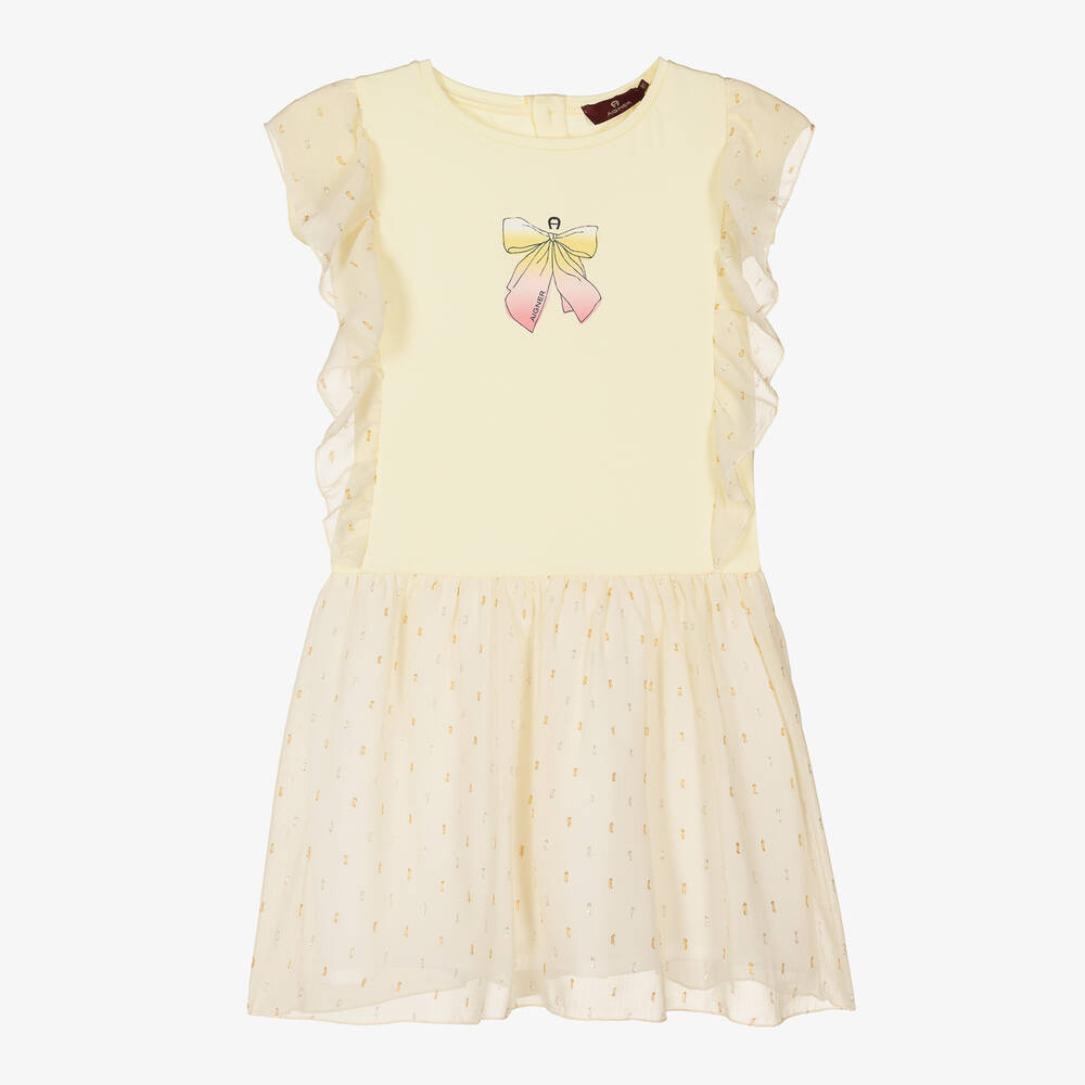 AIGNER - فستان تينز بناتي قطن وشيفون لون أصفر | Childrensalon