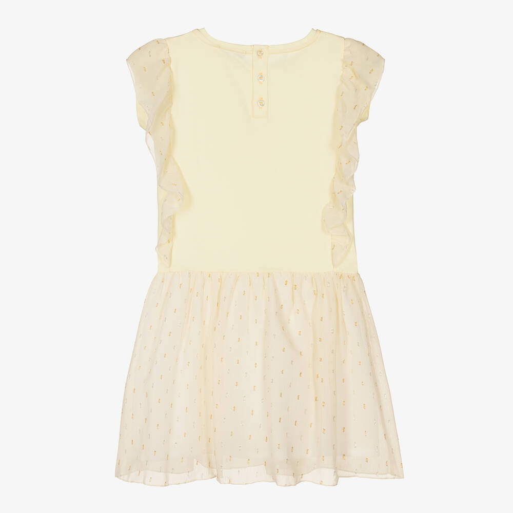 اقنر-فستان تينز بناتي قطن وشيفون لون أصفر | Childrensalon Outlet