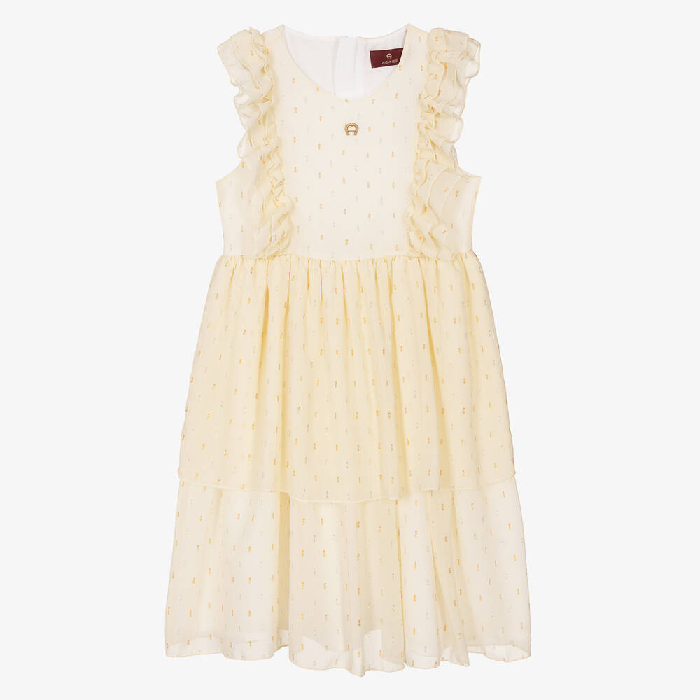 AIGNER - فستان تينز بناتي شيفون لون أصفر وذهبي | Childrensalon