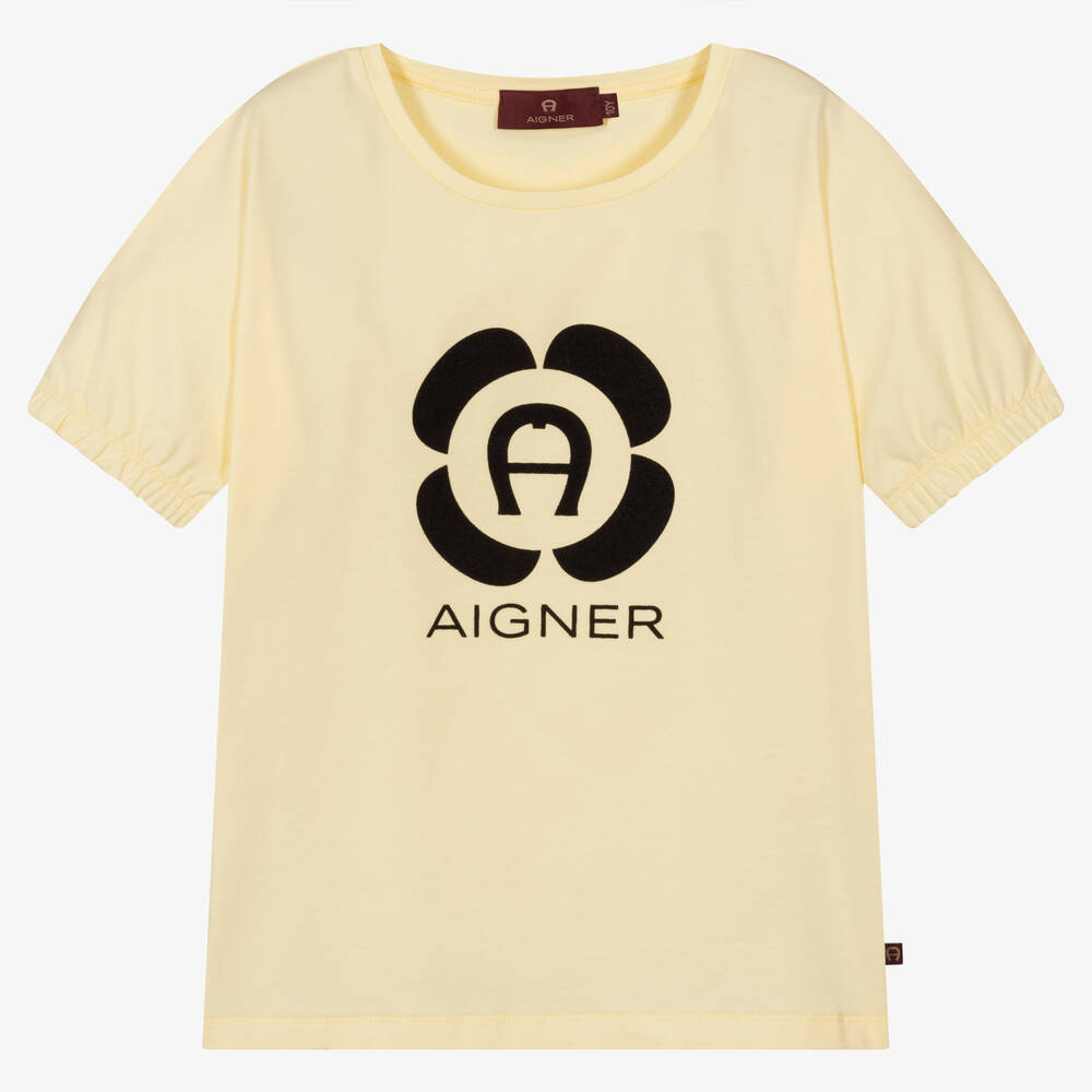 AIGNER - تيشيرت تينز بناتي قطن جيرسي لون أصفر | Childrensalon