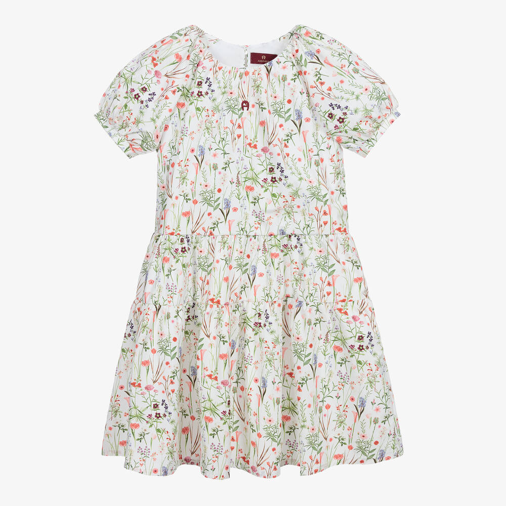 AIGNER - Robe fleurie ivoire à logo Ado | Childrensalon