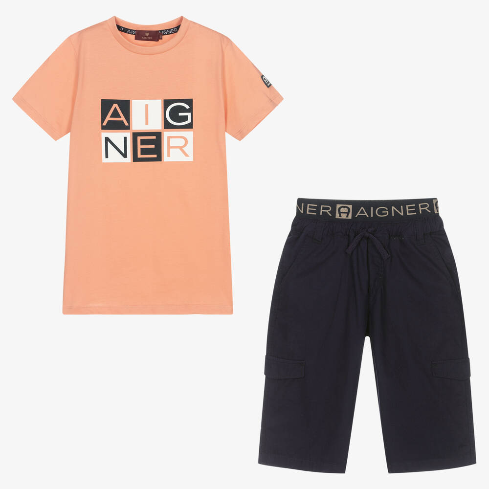 AIGNER - Teen Orange & Blue Shorts Set | Childrensalon