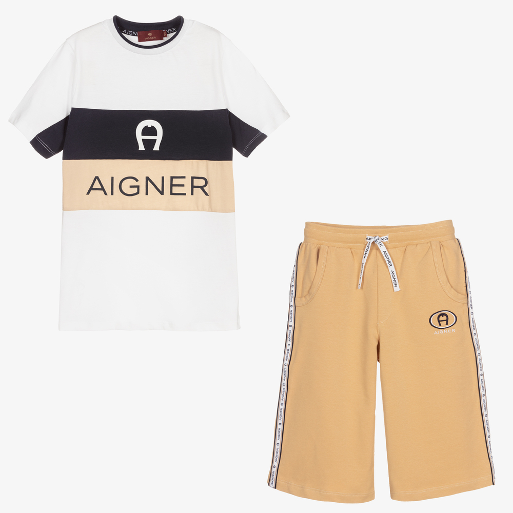 AIGNER - Teen White & Beige Shorts Set | Childrensalon