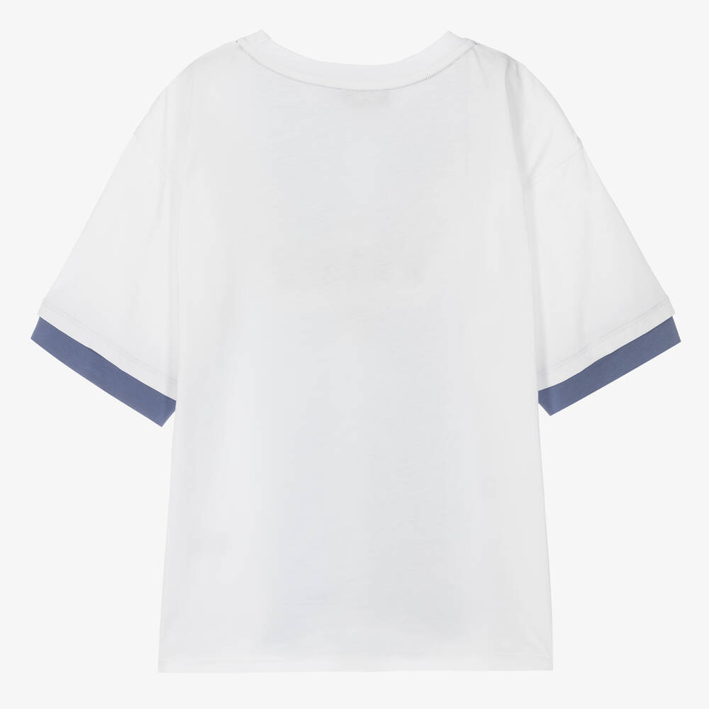 AIGNER-Teen White & Blue Painted Stripes T-Shirt | Childrensalon Outlet