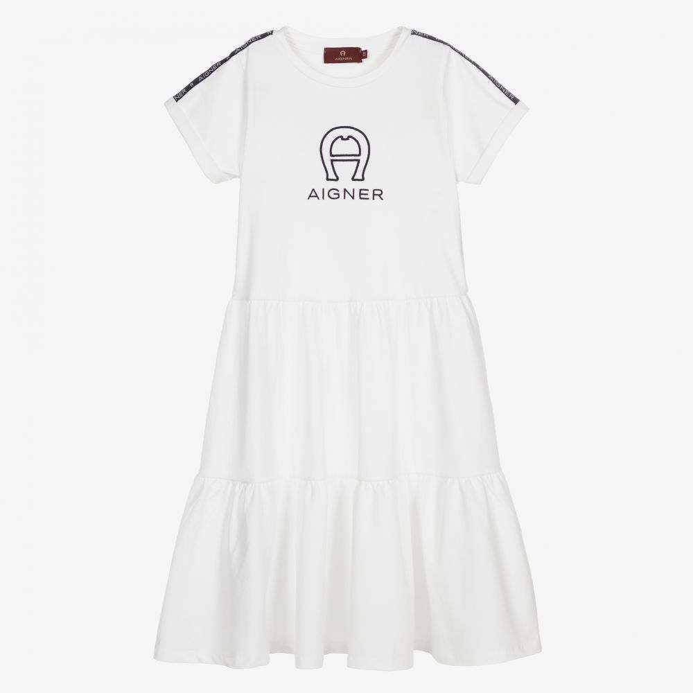 AIGNER - Teen White Cotton Logo Dress | Childrensalon