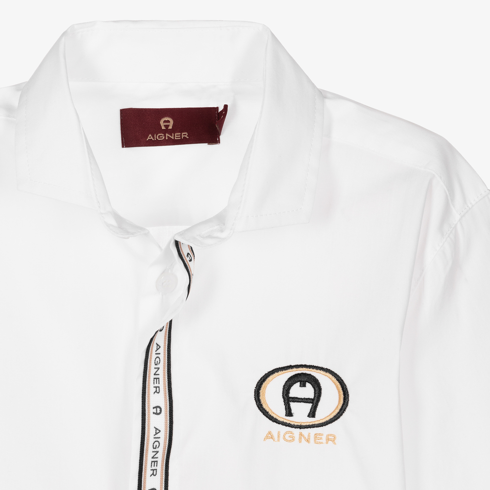 AIGNER-Teen White Cotton Logo Shirt | Childrensalon Outlet