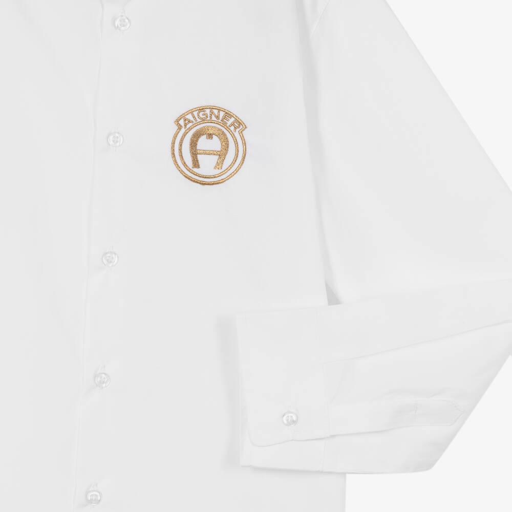 AIGNER-Teen White Cotton Logo Shirt | Childrensalon Outlet