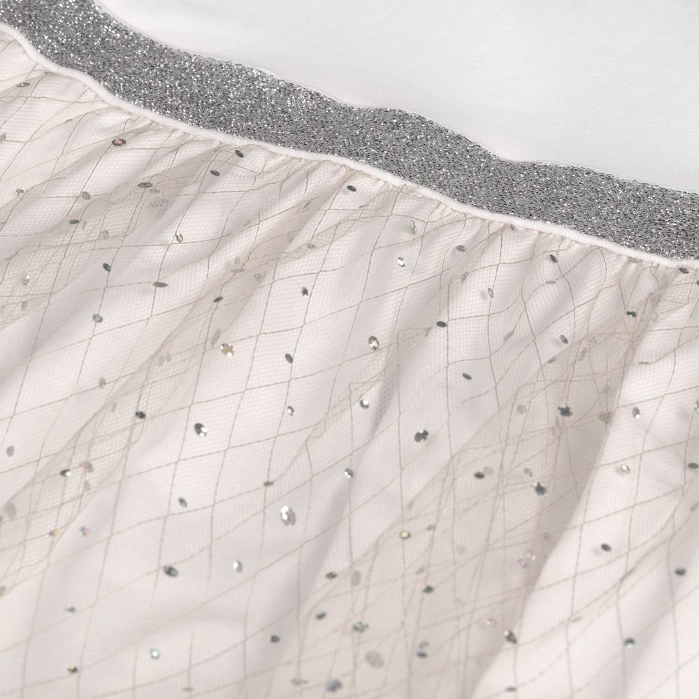 AIGNER-فستان تينز قطن جيرسي وتول لون أبيض وذهبي | Childrensalon Outlet