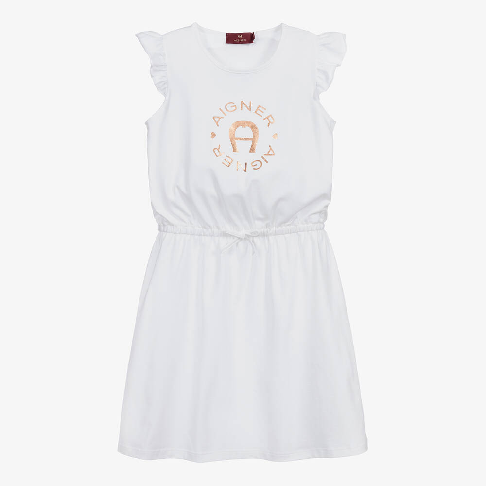 AIGNER - Белое платье с логотипом для подростков | Childrensalon