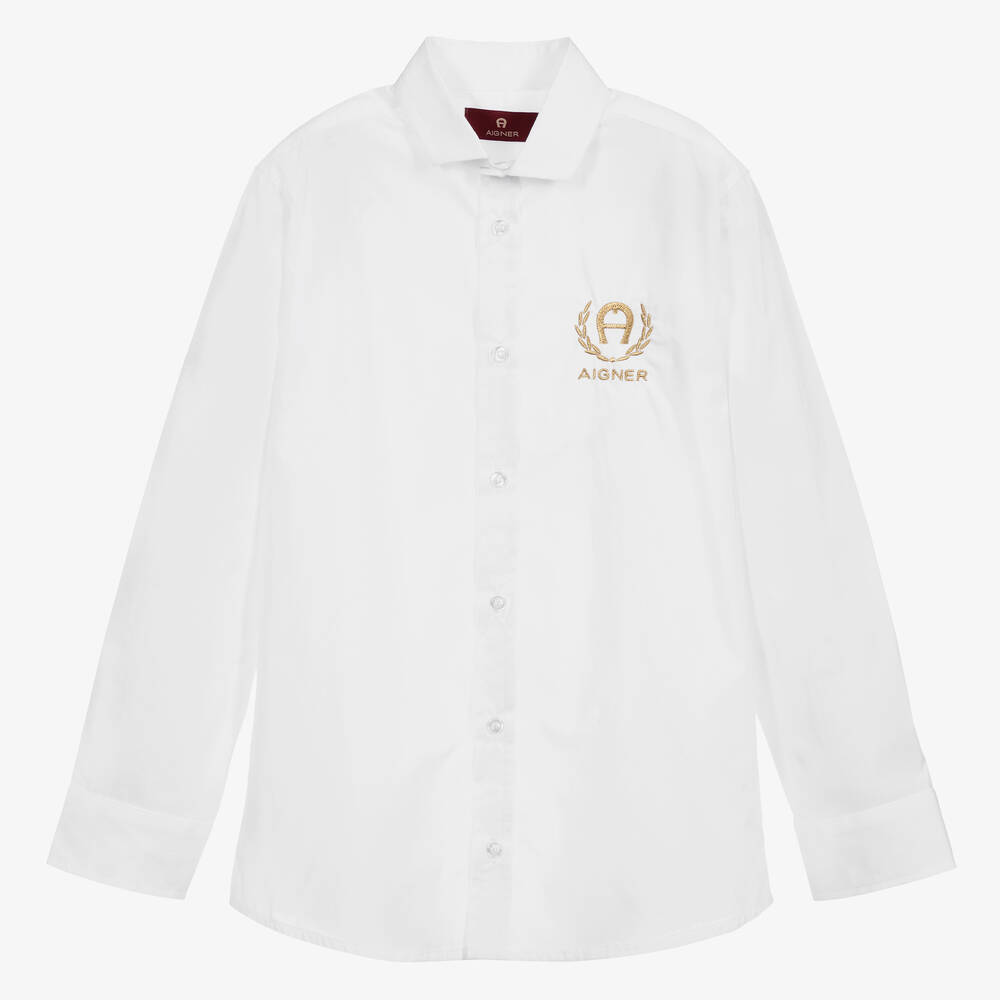 AIGNER - Белая рубашка с логотипом для подростков | Childrensalon