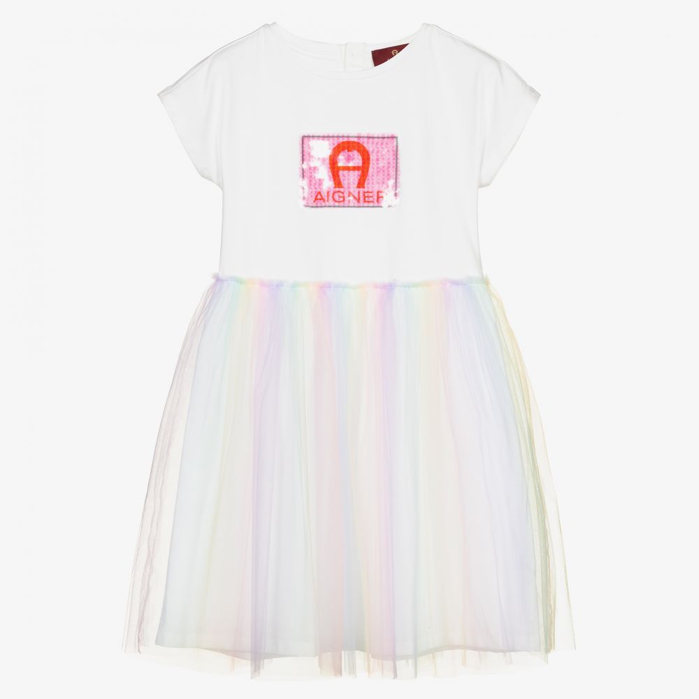 AIGNER - Teen White Rainbow Tulle Dress | Childrensalon