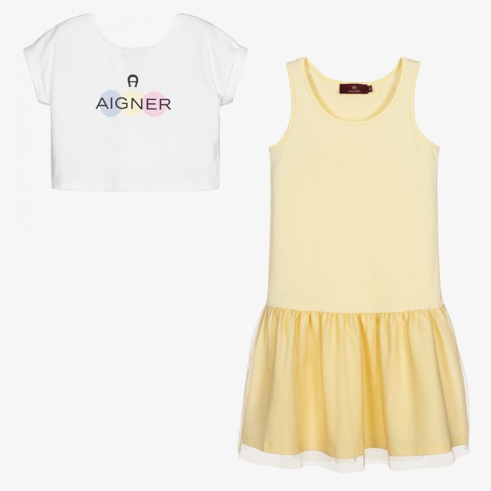AIGNER-Teen Yellow Logo Dress Set | Childrensalon Outlet