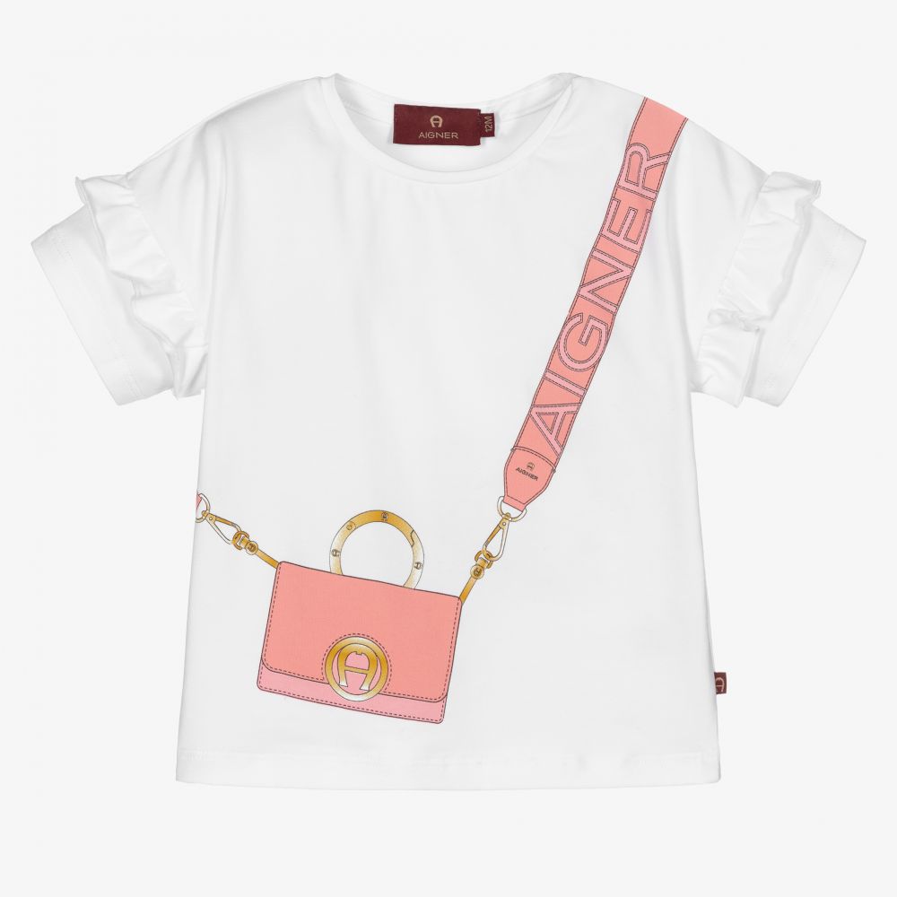 AIGNER - White Bag Print Baby T-Shirt | Childrensalon