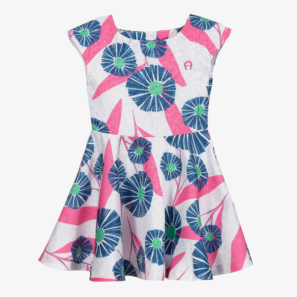 AIGNER-White & Blue Silky Dress  | Childrensalon Outlet