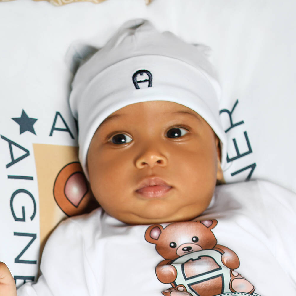 AIGNER White Cotton Baby Hat