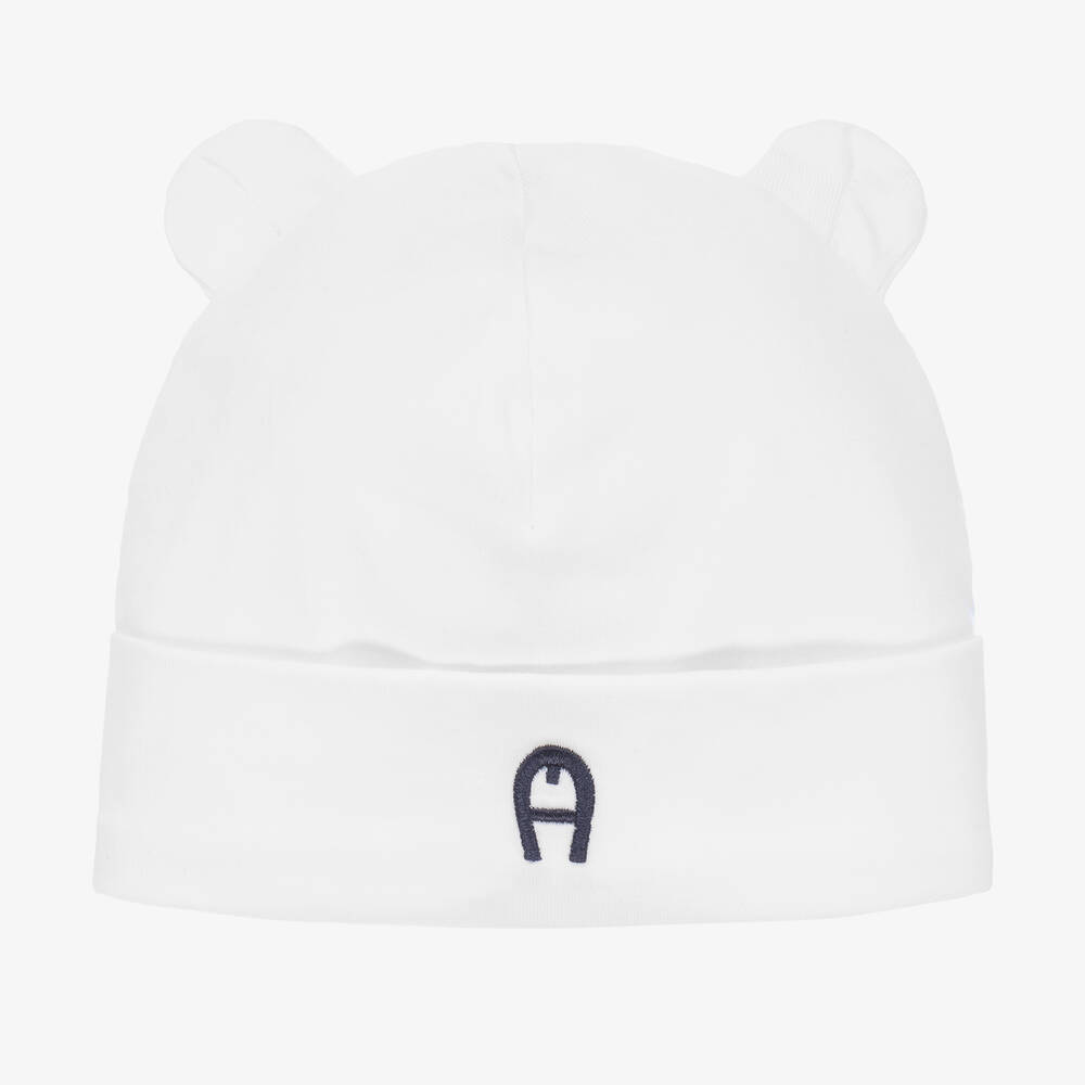 AIGNER - White Cotton Baby Hat | Childrensalon
