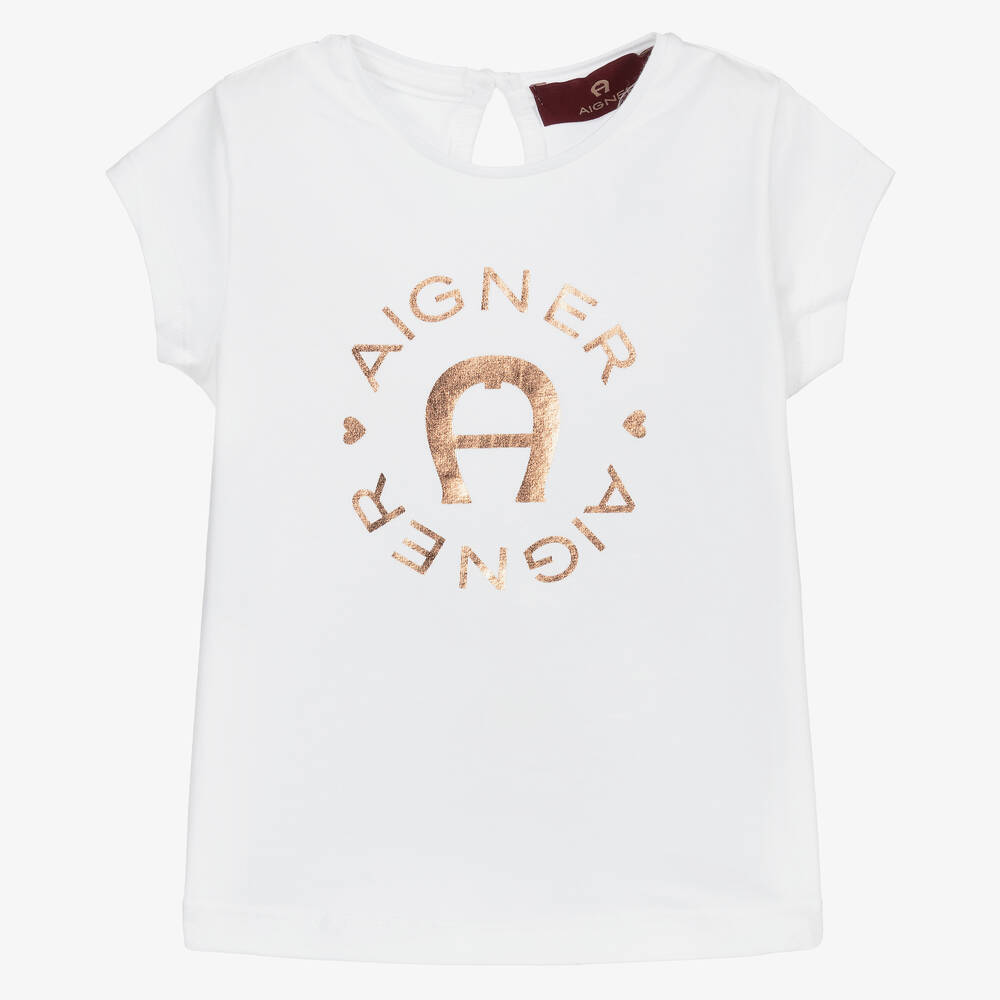 AIGNER - White Cotton Baby T-Shirt  | Childrensalon