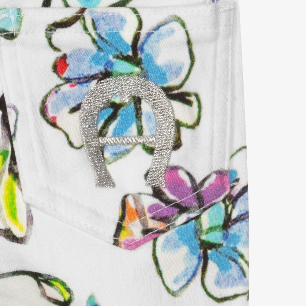 AIGNER-White Cotton Floral Jeggings | Childrensalon Outlet