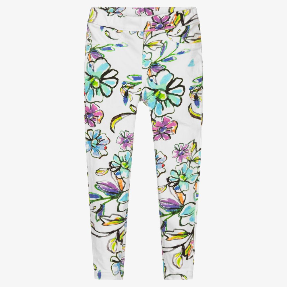 AIGNER - White Cotton Floral Jeggings | Childrensalon