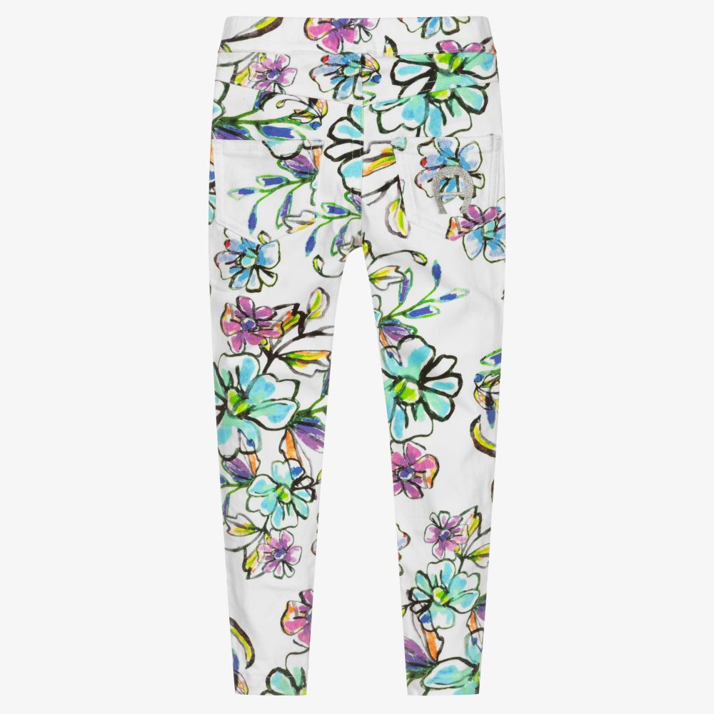 AIGNER-White Cotton Floral Jeggings | Childrensalon Outlet