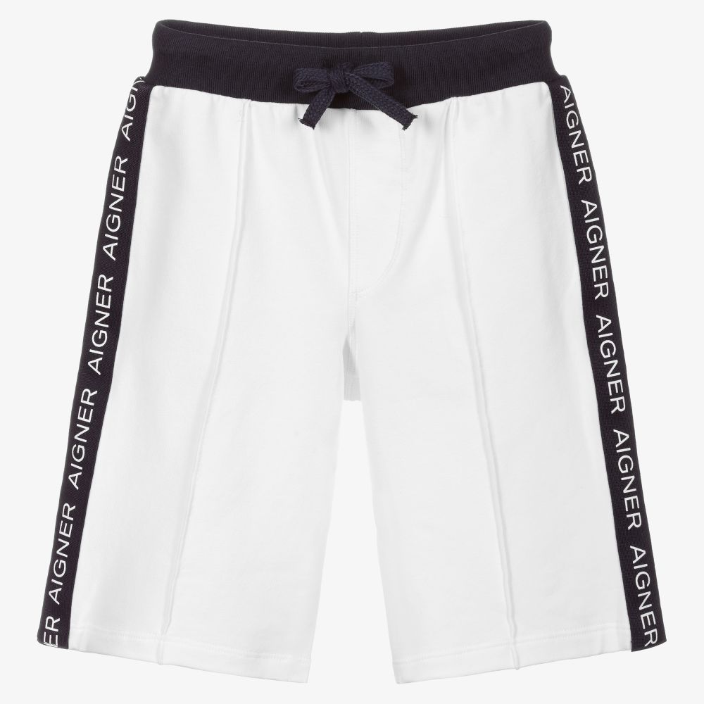 AIGNER-White Cotton Jersey Shorts | Childrensalon Outlet