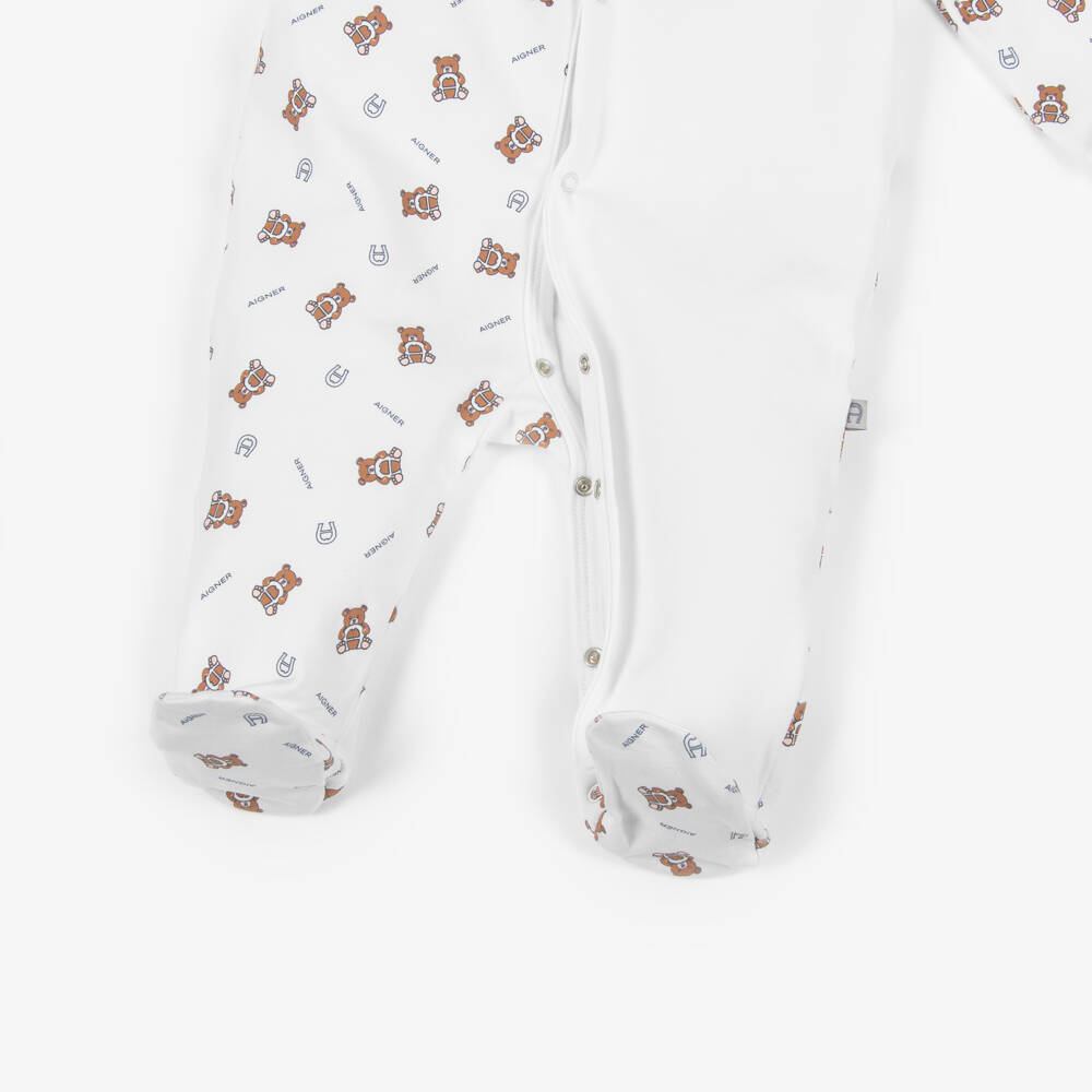AIGNER-White Cotton Teddy Horseshoe Babygrow | Childrensalon Outlet