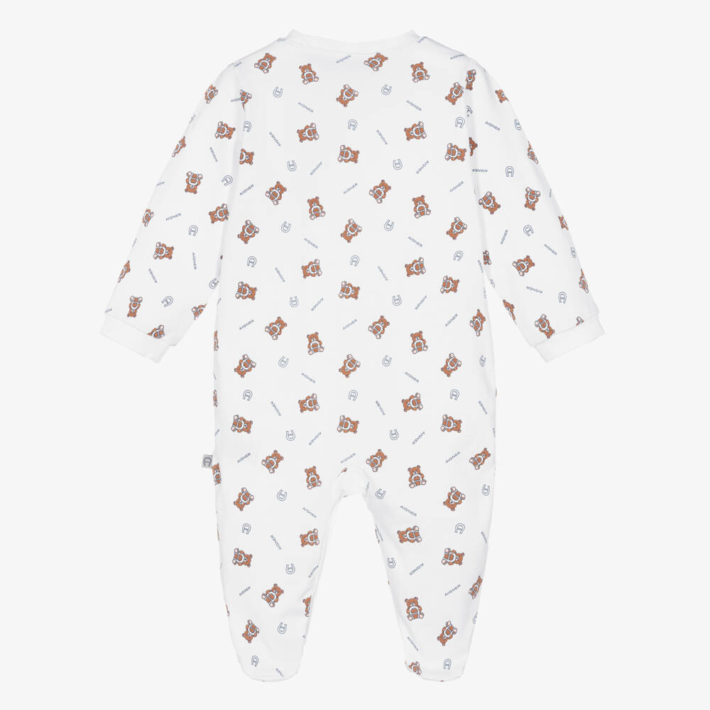 AIGNER-White Cotton Teddy Horseshoe Babygrow | Childrensalon Outlet
