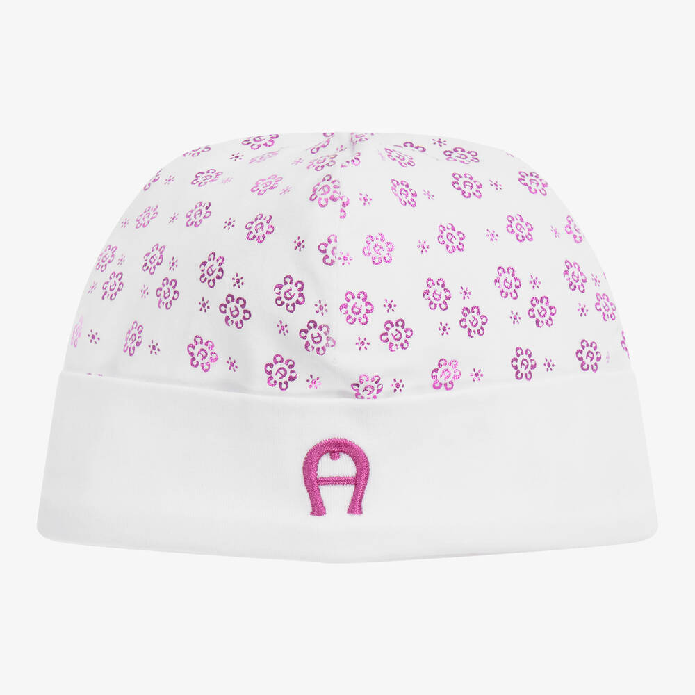 AIGNER-White Pima Cotton Baby Hat | Childrensalon Outlet