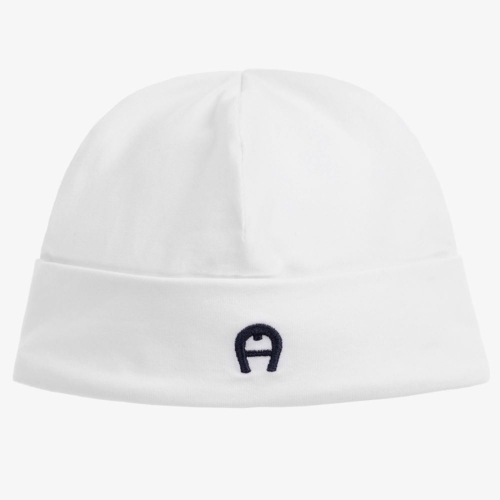 AIGNER - Белая шапочка из хлопка пима для малышей | Childrensalon
