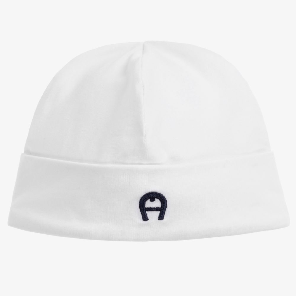 AIGNER - White Pima Cotton Baby Hat | Childrensalon